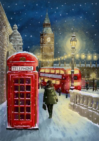 Traditional Christmas Card - London - Snow Scene created by Blue Kiwi Design