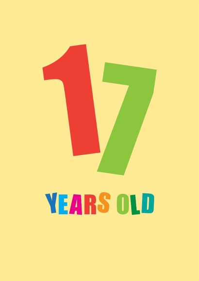 Classic Birthday Card - 17th - Colourful typography created by mrs L cards