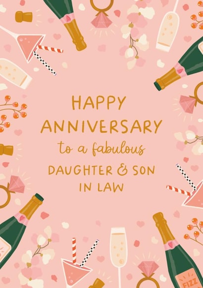 Cute Anniversary Card - For Daughter & Son In Law - Champagne Bottles created by The Pattern Press
