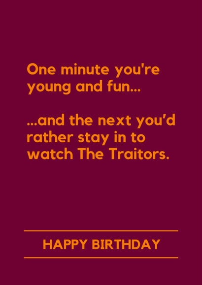 Funny Birthday Card - The Traitors - Staying In created by Making Lemonade
