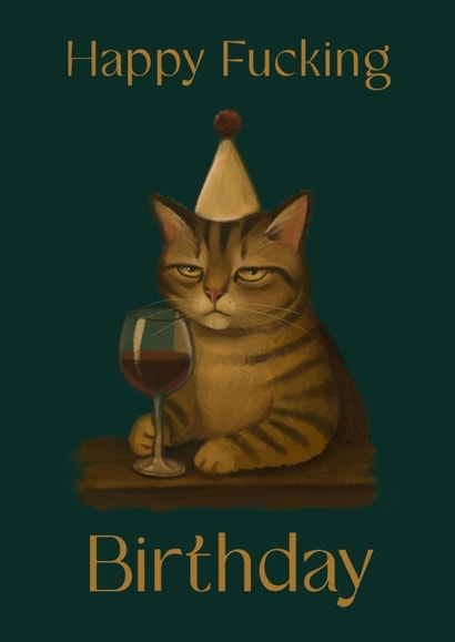 Funny Cat Birthday Card - Rude Cat created by cantdrawanegg