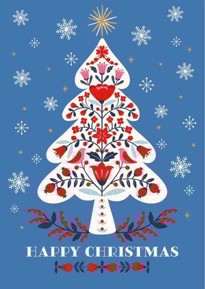 Classic Christmas Card - Scandinavian Folk Art - Christmas Tree created by Nina Raby - Jones