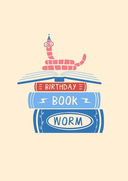 Cute Birthday Card - Birthday Book Worm - Books created by Running with Scissors