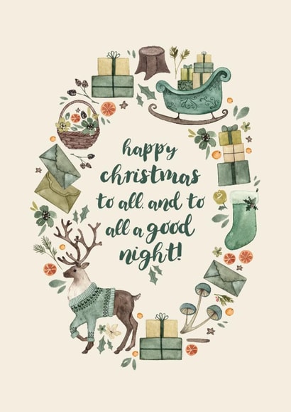 Classic Christmas Card - To All, And To All A Good Night! - Festive Illustrations created by Elena O'Neill