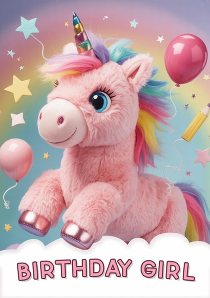 Cute Birthday Card for Girls - Pink Unicorn - Birthday Girl Design created by Neil Thurlwell