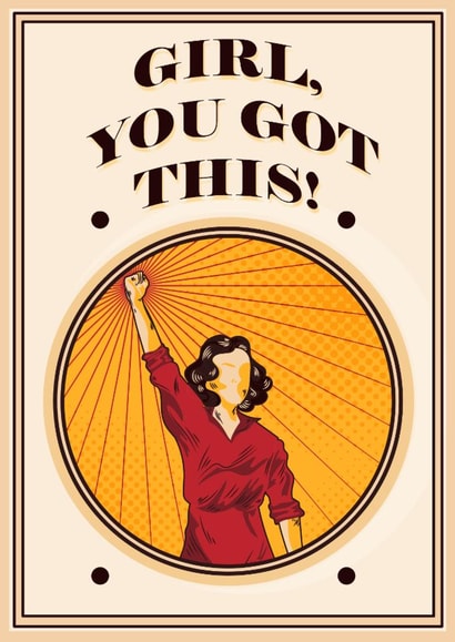 Motivational Women’s Card – Girl You Got This! Victory Pose Illustration created by Profanity Polly Prints