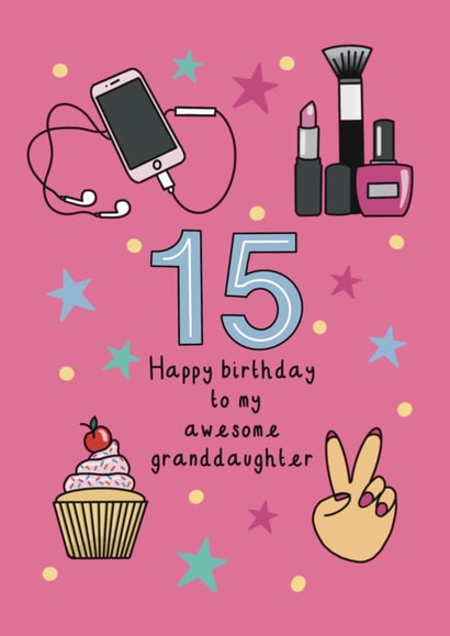 Cute Birthday Card - For Granddaughter - 15th - Makeup created by Schnauzer Scribbles