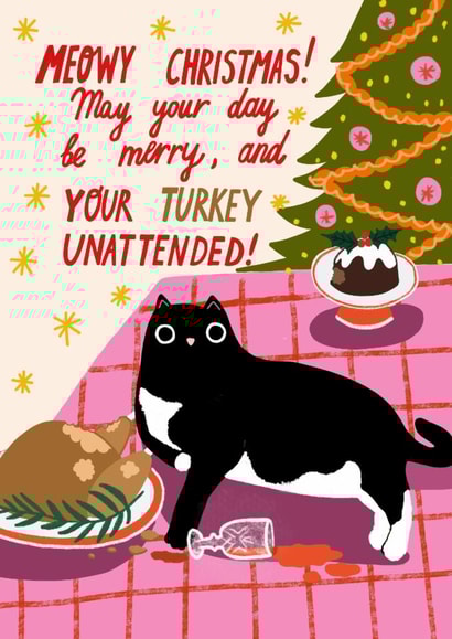Funny Christmas Card - Turkey Unattended - Cat created by Forever Funny