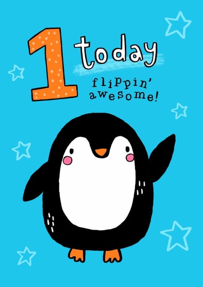 Cute Birthday Card - 1st - Penguin created by Louise Kade