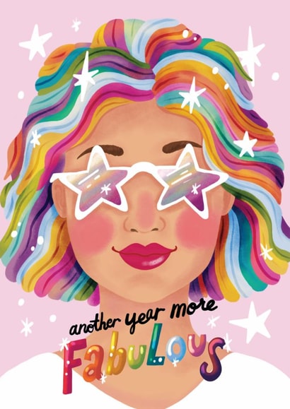 Pretty Birthday Card - Another Year More Fabulous - For Her created by Aniet Illustration