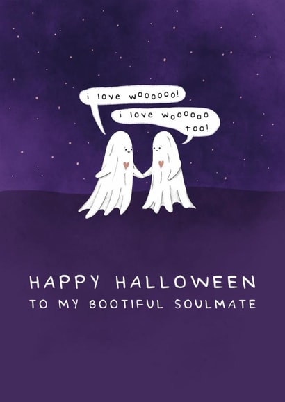 Cute Halloween Card - Bootiful Soulmate - Ghosts created by Larry the Match