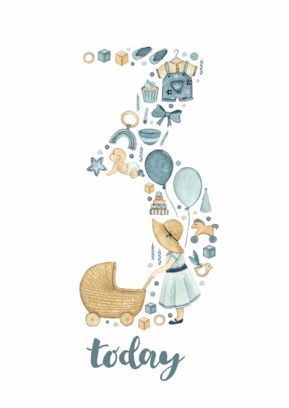 blue third birthday girl created by Elena O'Neill