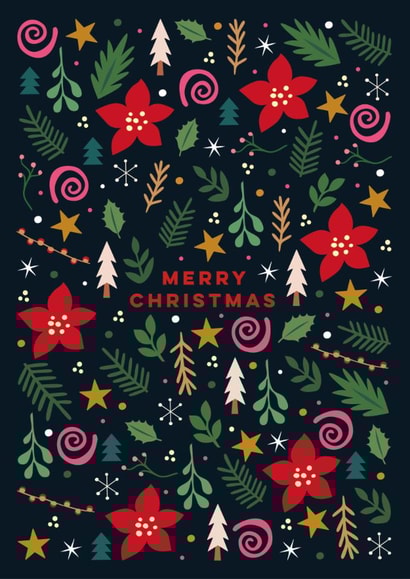 Classic Christmas Card - Poinsettia, Leaves, And Swirls - Festive Foliage created by Eli the Goat