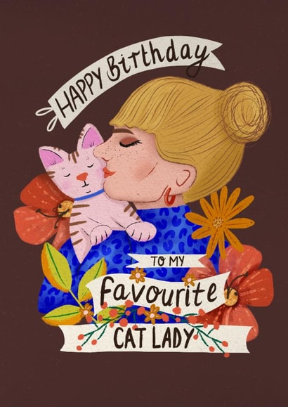 Cute Favourite Cat Lady Happy Birthday Card created by Donna Moran Designs
