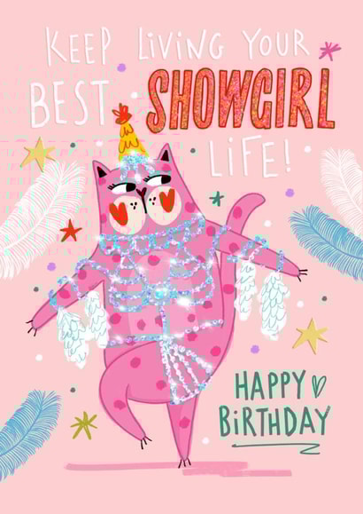 Fun Birthday Card - Taylor Swift Cat - Keep Living Your Best Showgirl Life created by NICHOLA COWDERY ILLUSTRATIONS