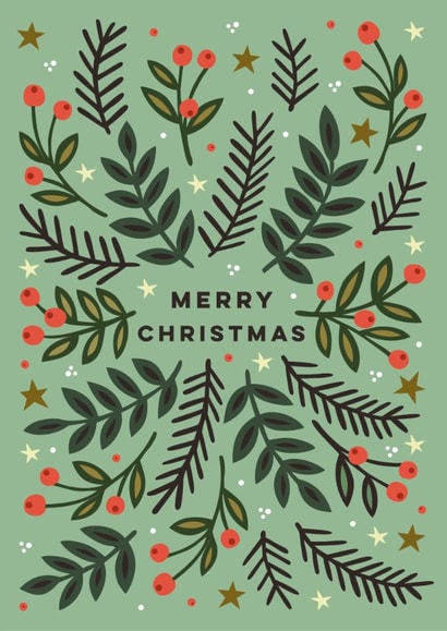 Classic Christmas Card - Christmas Stars, Berries And Leaves created by Eli the Goat