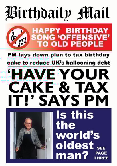 Funny Birthday Card - Oldest Man Headline - Newspaper created by Pottsy Prints