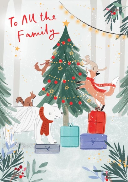 Cute Christmas Card - To All The Family - Festive Animals created by Paperlink and Meraki Greeting Cards