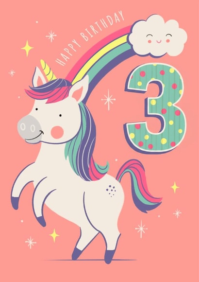 Cute 3rd Birthday Card - For Her - Unicorn created by Dalia Clark Design
