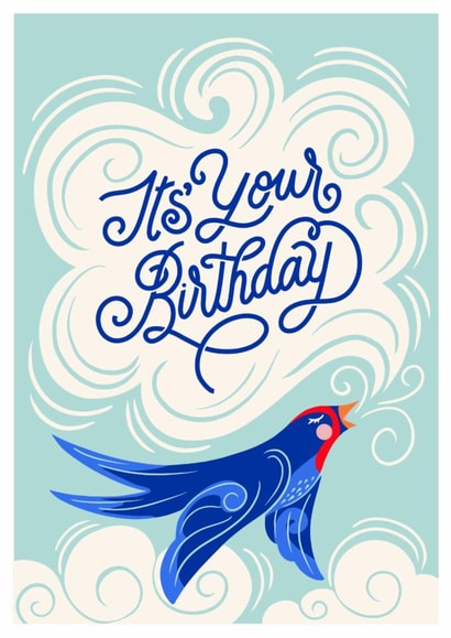 Cute and colourful bird singing ‘It’s Your Birthday’ card for friend and family created by catantrell
