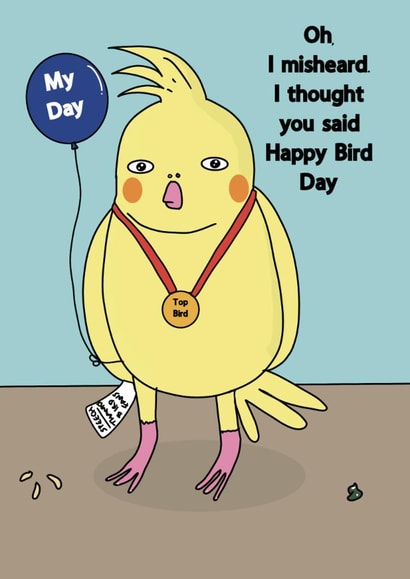 Funny Birthday Card - Bird Day - Balloon created by Blessherlittleartoons by Amy