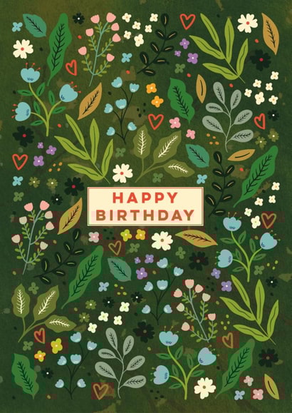 Pretty Birthday Card - Wildflower Meadow Flowers - Hearts created by Eli the Goat