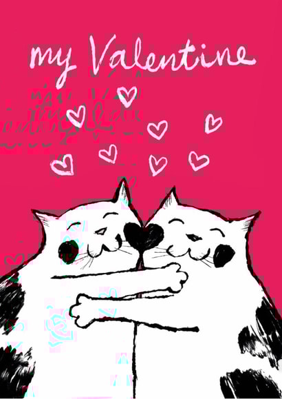 Cute Valentine's Day Card - Cats - Hugging - hearts created by Paper Bird