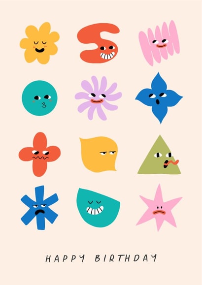 Cute Birthday Card - Colourful Abstract Shapes - Silly Faces created by Sad Girl Illustration