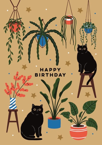 Arty Birthday Card - Cats - House Plants created by Eli the Goat