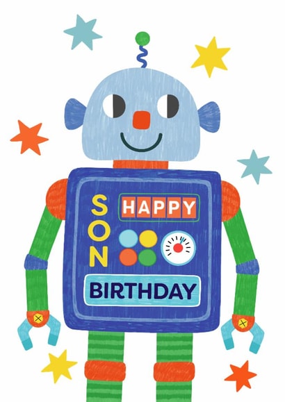 Cute Birthday Card - For Son - Robot created by Helen Thompson