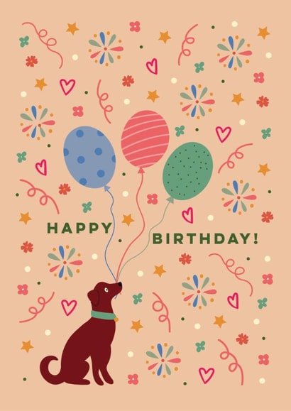 Cute Birthday Card - Dog - Balloons created by Eli the Goat