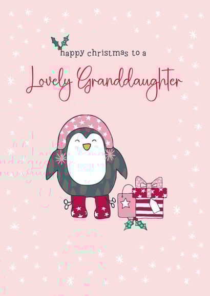 Cute Christmas Card - For Lovely Granddaughter - Penguin created by Molly Mae