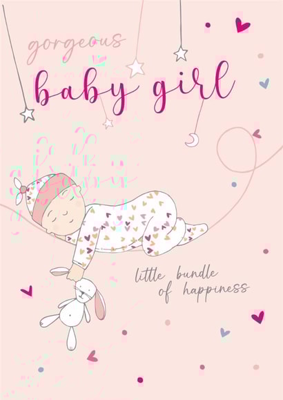 Traditional New Baby Card - Baby Girl - Little Bundle Of Happiness created by Molly Mae