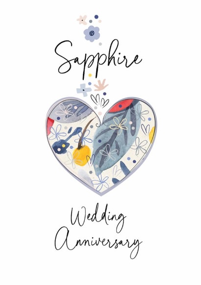 Traditional Sapphire Wedding Anniversary Card - Floral - Heart created by Katie Phythian Design