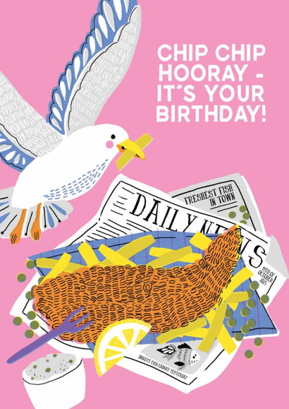 Funny Birthday Card - Seagull - Fish And Chips created by THE PRINTED SQUARE STUDIO