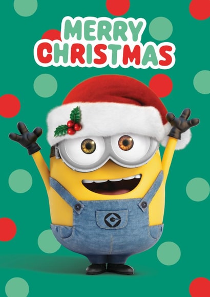 Cute Christmas Card – Minions Merry Christmas – Festive Santa Hat Design created by Danilo