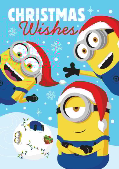 Fun Christmas Card – Minions Christmas Wishes – Snowy Scene Design created by Danilo