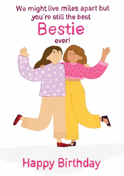 Best friend - across the miles - birthday card.- friendship card created by Philippa Elizabeth Illustration