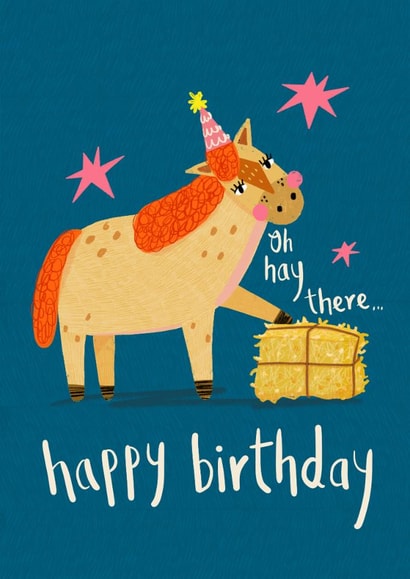 Cute Birthday Card - Party Horse - Oh Hay There created by NICHOLA COWDERY ILLUSTRATIONS 