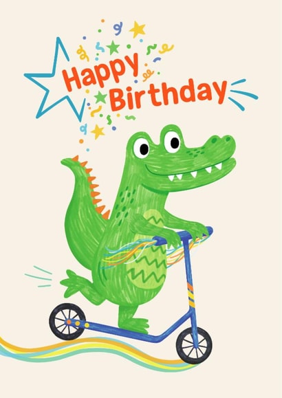 Cute Birthday Card - Crocodile - Scooter created by Helen Thompson