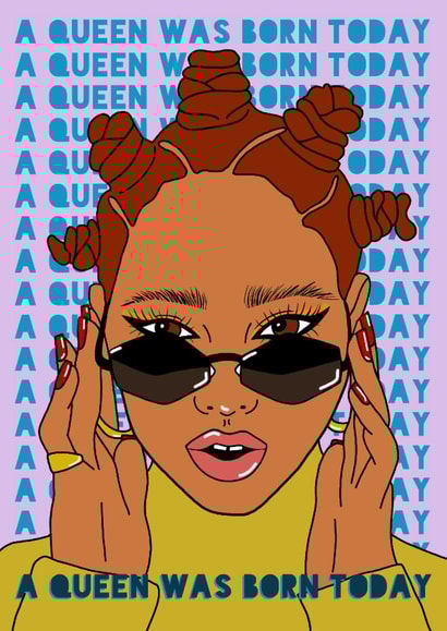 Arty Birthday Card - Space Buns Queen created by Ella-Mia Grant