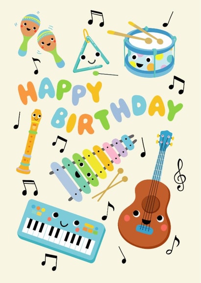 Cute Birthday Card - Musical Instruments - For Kids created by Helen Thompson