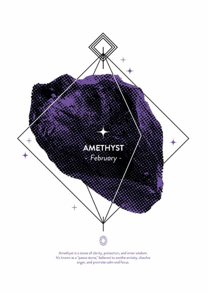 Radiant in Amethyst: A February Gem Like You - Birthstone greeting card created by @theoddprint