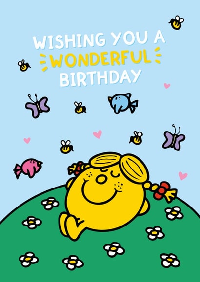Cute Birthday Card - Little Miss Sunshine - Mr. Men - Butterflies created by Mr. Men