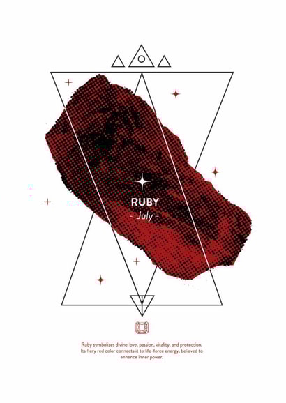 Radiant in Ruby: Celebrate Your July Sparkle - birthstone greetings card created by @theoddprint