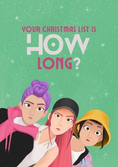 Funny Christmas Card - K-Pop Demon Hunters - Christmas List created by Sian Moore Illustration