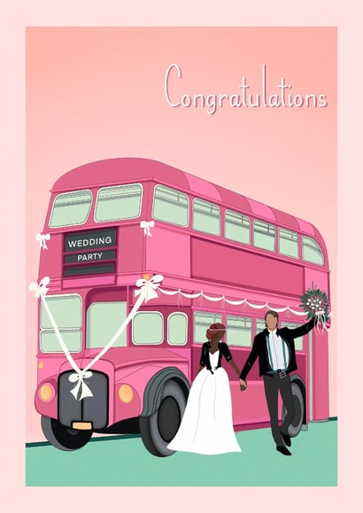 Fun Wedding Card - Wedding Party Bus - Bride & Groom created by Suzanne Taktak