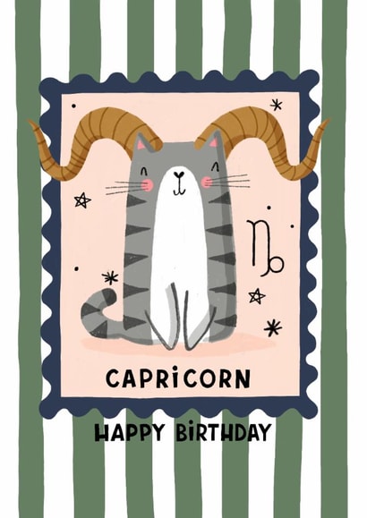Cute Birthday Card - Capricorn Cat created by Nicola Watson