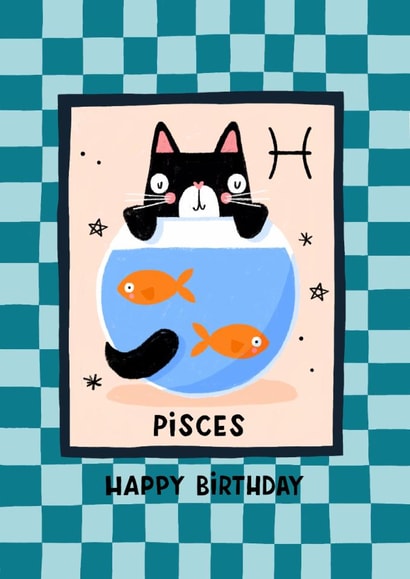 Cute Birthday Card - Pisces Cat created by Nicola Watson