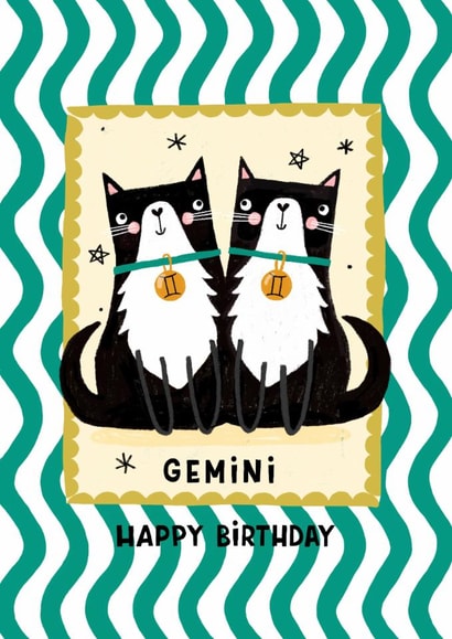 Cute Birthday Card - Gemini Cats created by Nicola Watson